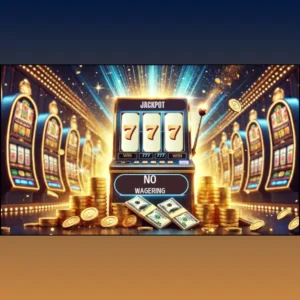 No Wagering slots feature image of a 777 jackpot slot machine